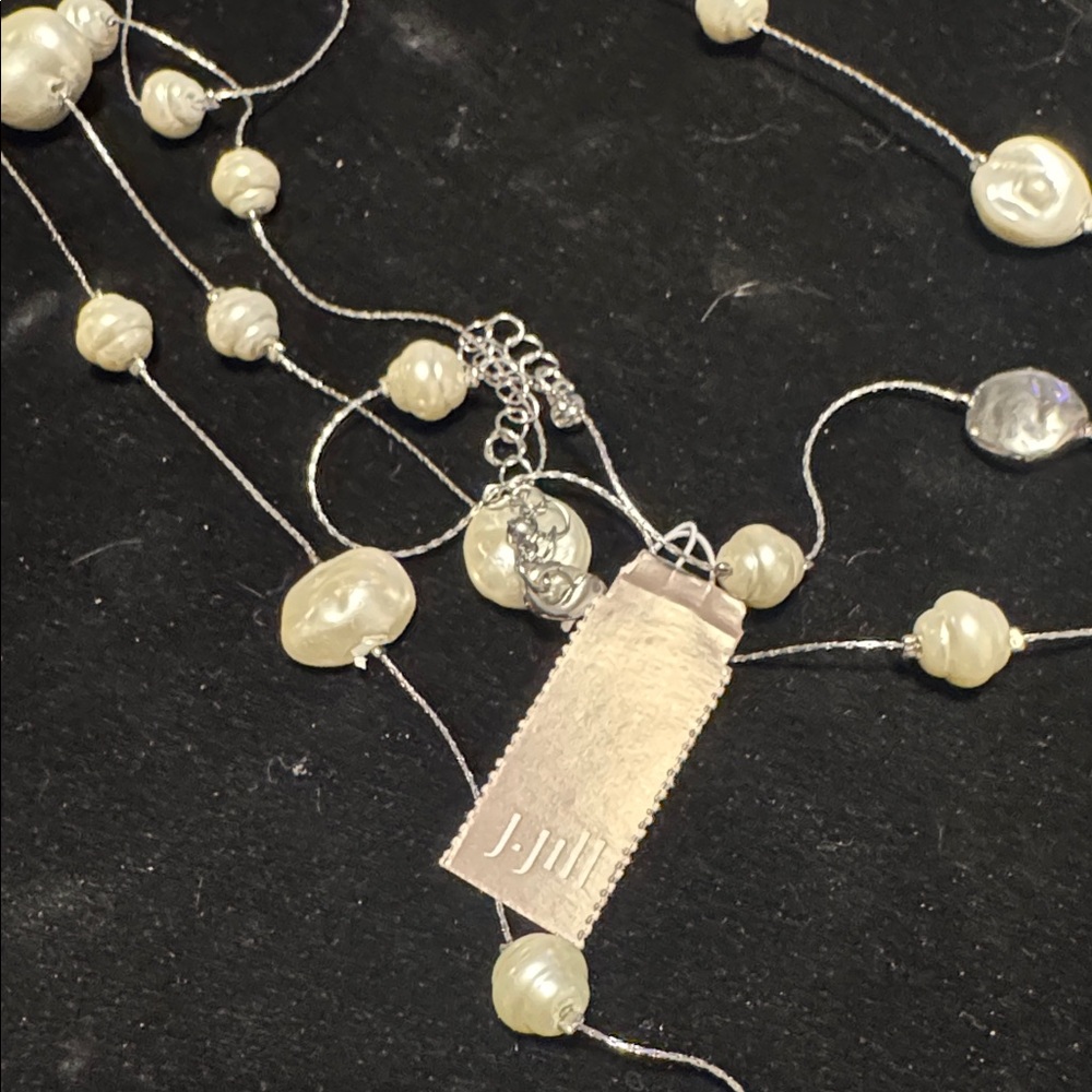J.Jill Pearl Station Necklace Silver Tone Long Necklace. (BJ111) - Picture 9 of 11